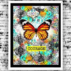 Courage Monarch Butterfly Abstract Bohemian Art Print 8.5x11 Home Decor